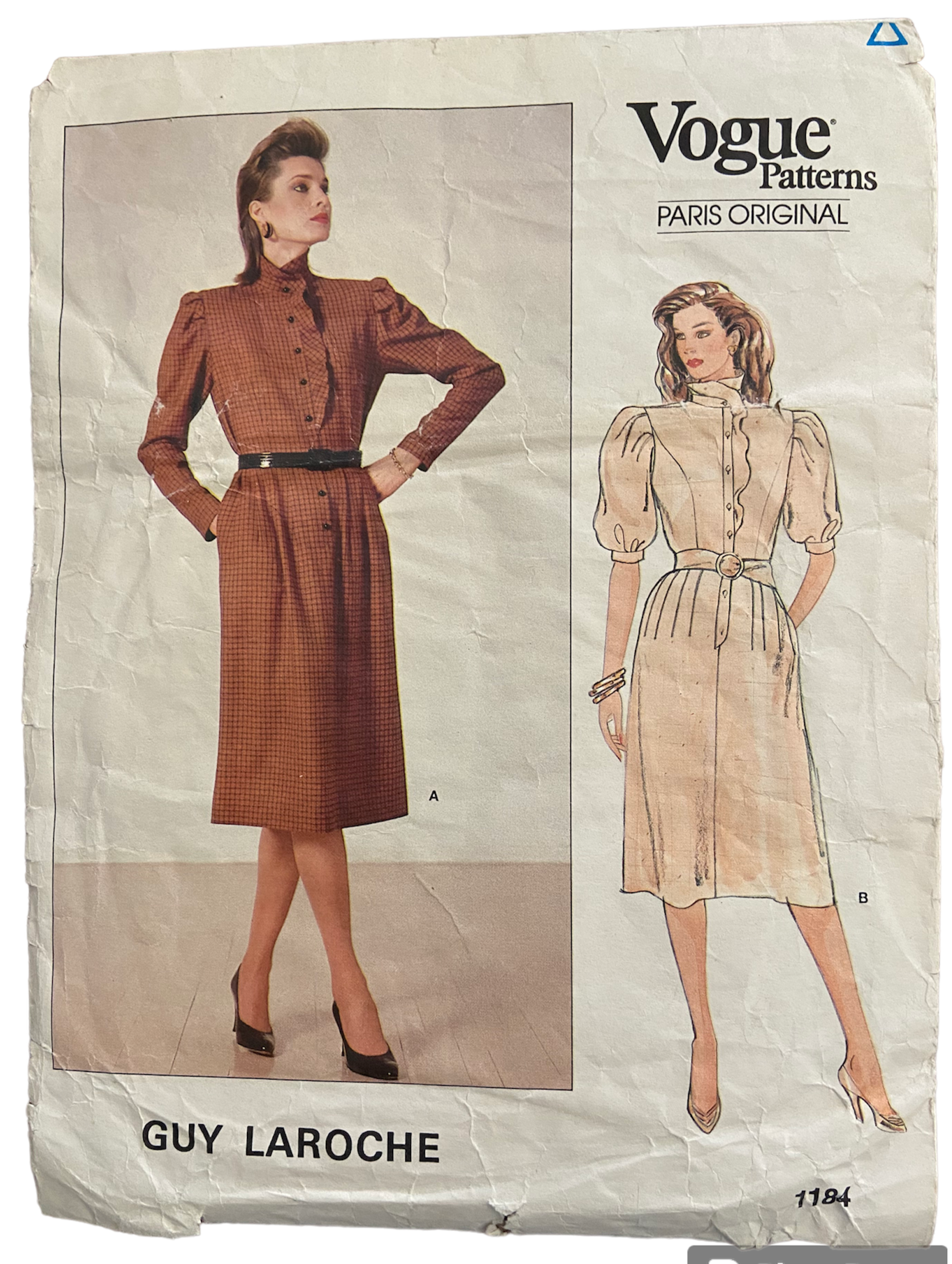 Vintage 1980s Vogue 1184 Paris Original Guy Laroche dress sewing pattern Bust 34 inches.