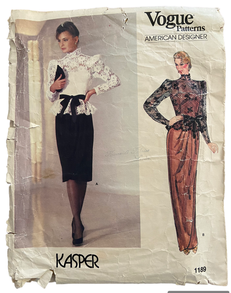 Vogue 1189 vintage sewing pattern American Designer 1980; Kaspar Bust 34 inches. Damaged envelope