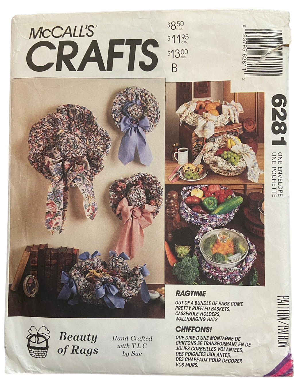 McCall's crafts 6281 vintage 1990s rag crochet package craft sewing pattern