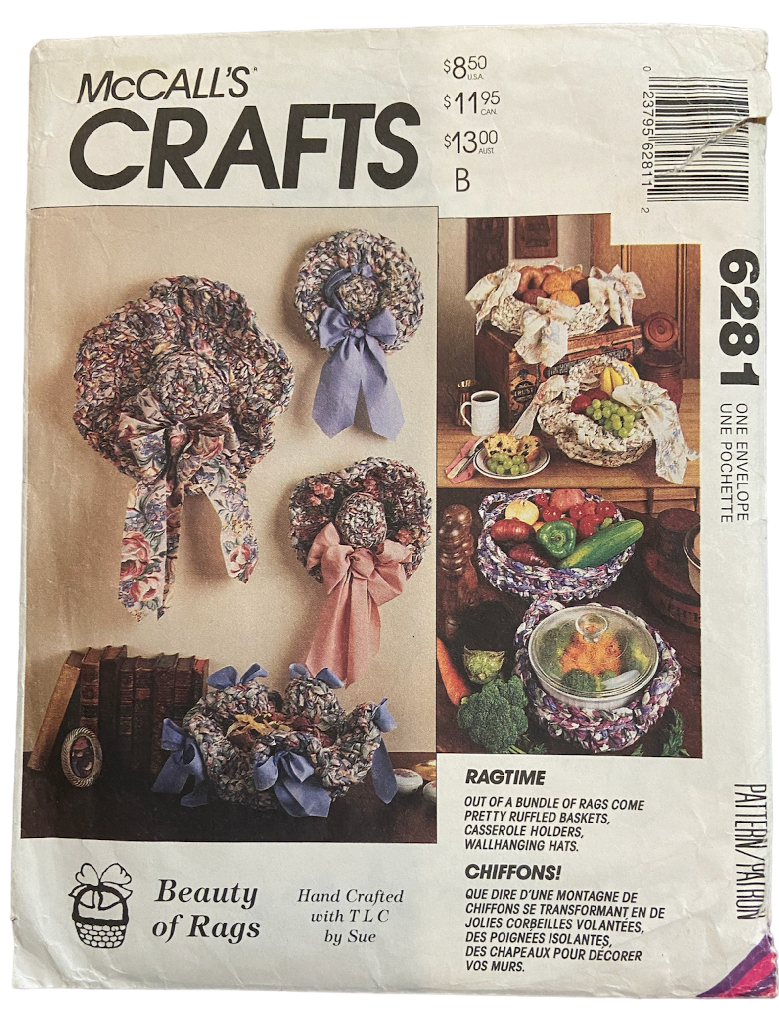 McCall's crafts 6281 vintage 1990s rag crochet package craft sewing pattern