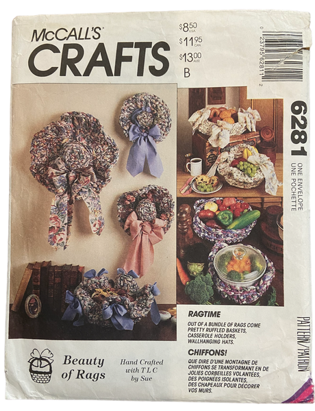 McCall's crafts 6281 vintage 1990s rag crochet package craft sewing pattern