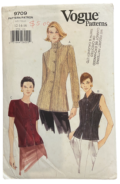 Vogue 9709 vintage 1990s top sewing pattern. Bust 34, 36, 38 inches