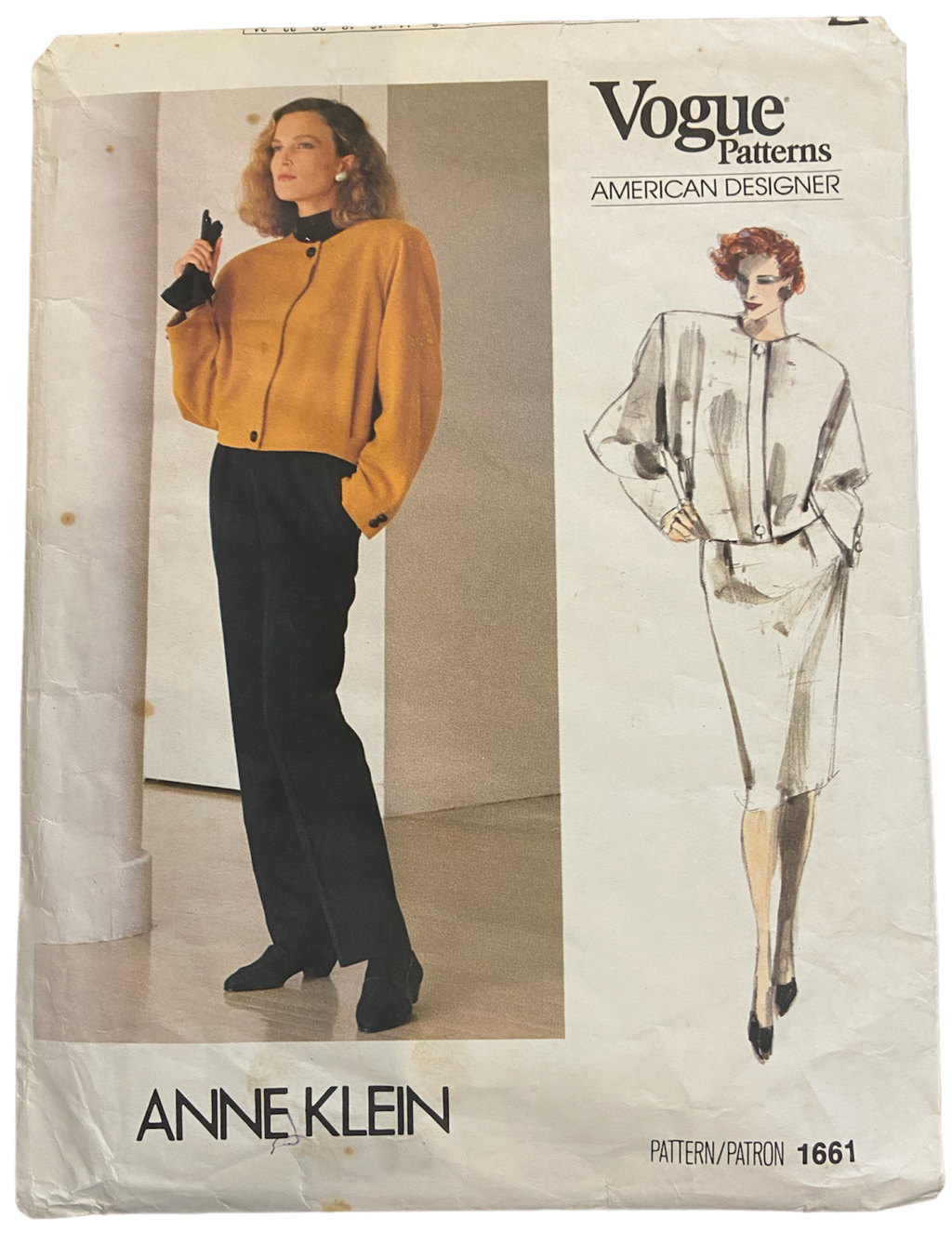 Vintage 1980s VogueAmerican Designer Anne Klein jacket, pants and skirt sewing pattern. Bust 32.5 inches.