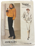 Vintage 1980s VogueAmerican Designer Anne Klein jacket, pants and skirt sewing pattern. Bust 32.5 inches.