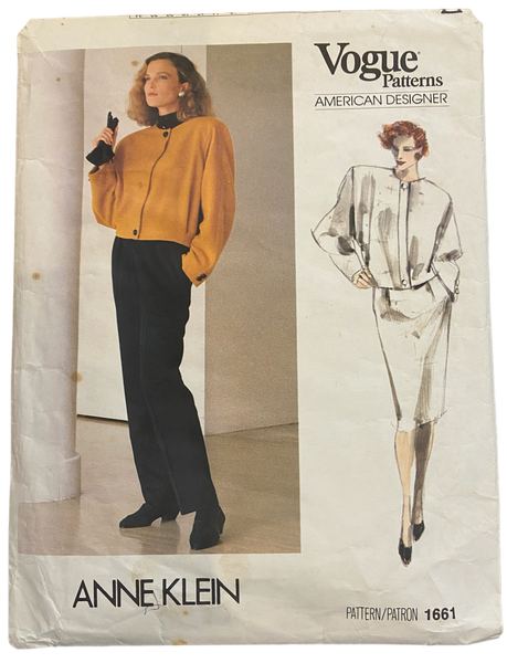 Vintage 1980s VogueAmerican Designer Anne Klein jacket, pants and skirt sewing pattern. Bust 32.5 inches.