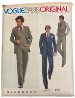 Vogue 2112 vintage 1970s Vogue Paris Original Givenchy men's jacket, vest and pants sewing pattern Chest 38 inches