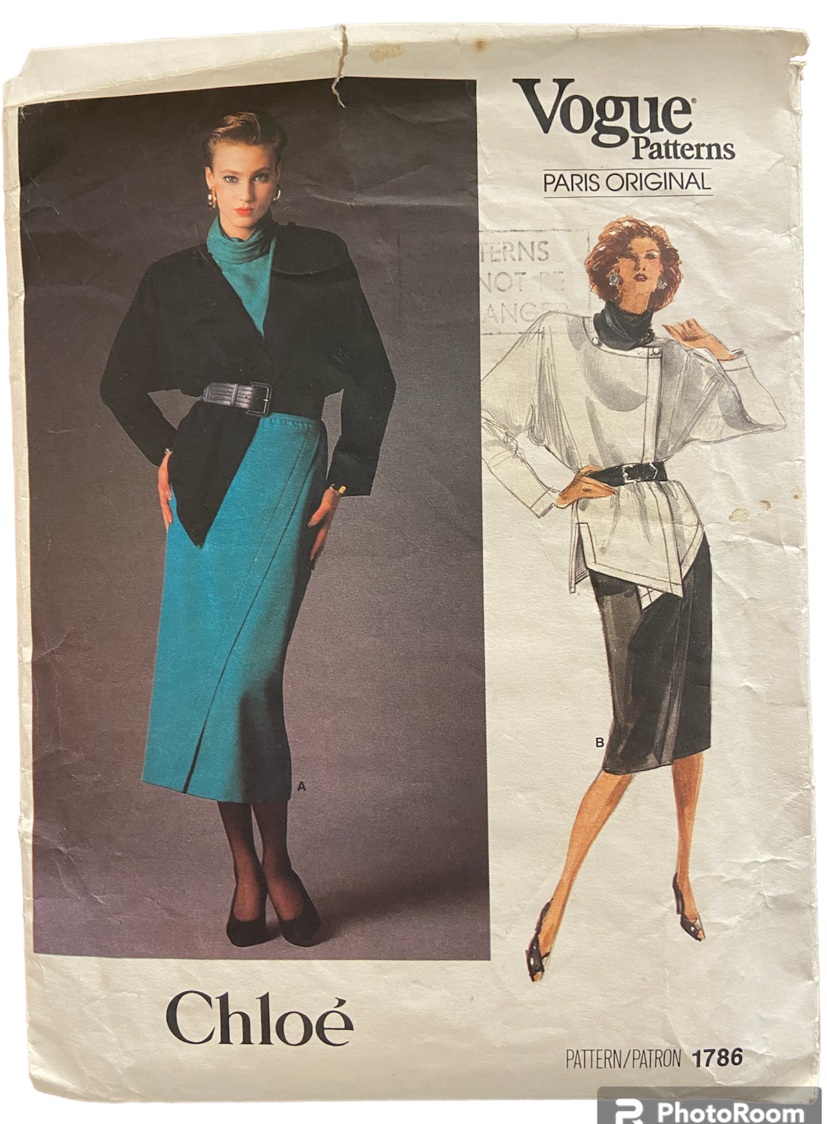 Vogue 1786 vintage 1980s Vogue Paris Original Chloe jacket, top and skirt sewing pattern Bust 32.5 inches