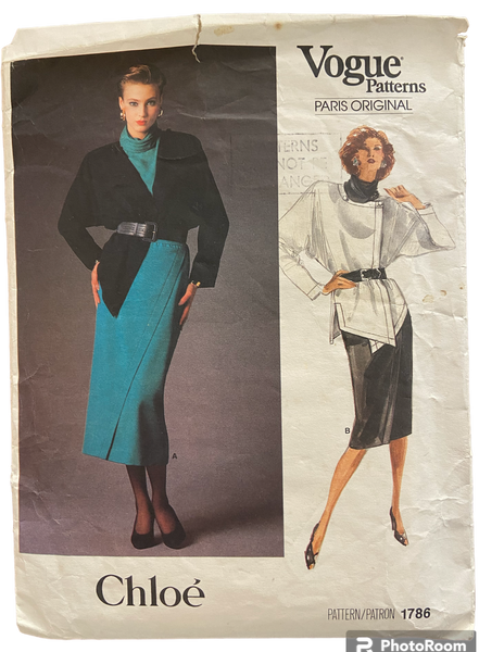 Vogue 1786 vintage 1980s Vogue Paris Original Chloe jacket, top and skirt sewing pattern Bust 32.5 inches