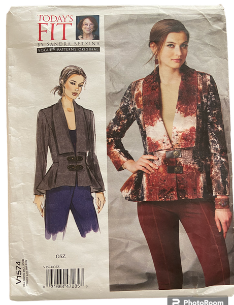 Vogue v1574 vintage 2000s Today's Fit by Sandra Betzina jacket sewing pattern. Multisize pattern