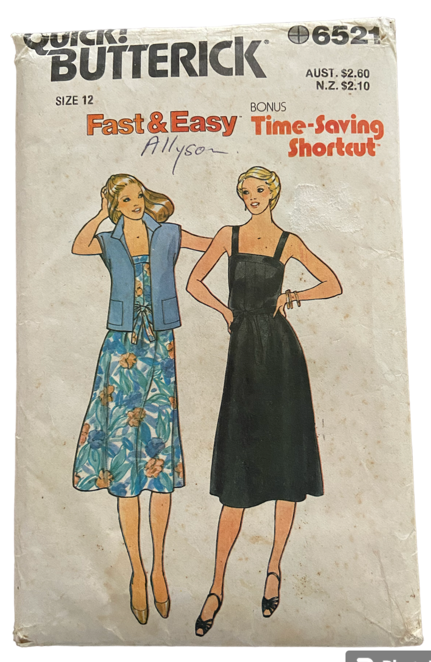 Butterick 6521 vintage 1980s dress and jacket sewing pattern. Bust 34