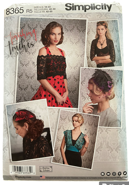 Simplicity 8365 vintage style fashion accessories cover-ups, fascinator and hat sewing pattern
