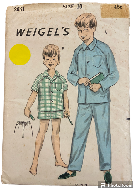 Weigel's 2631 vintage 1960s child's pyjamas sewing pattern. Size 10 years