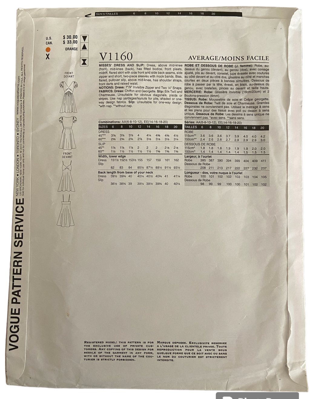 Vogue v1160 vintage 2000s DKNY Donna Karan New York dress and slip sewing pattern. Bust 30.5, 31.5, 32.5, 34 inches