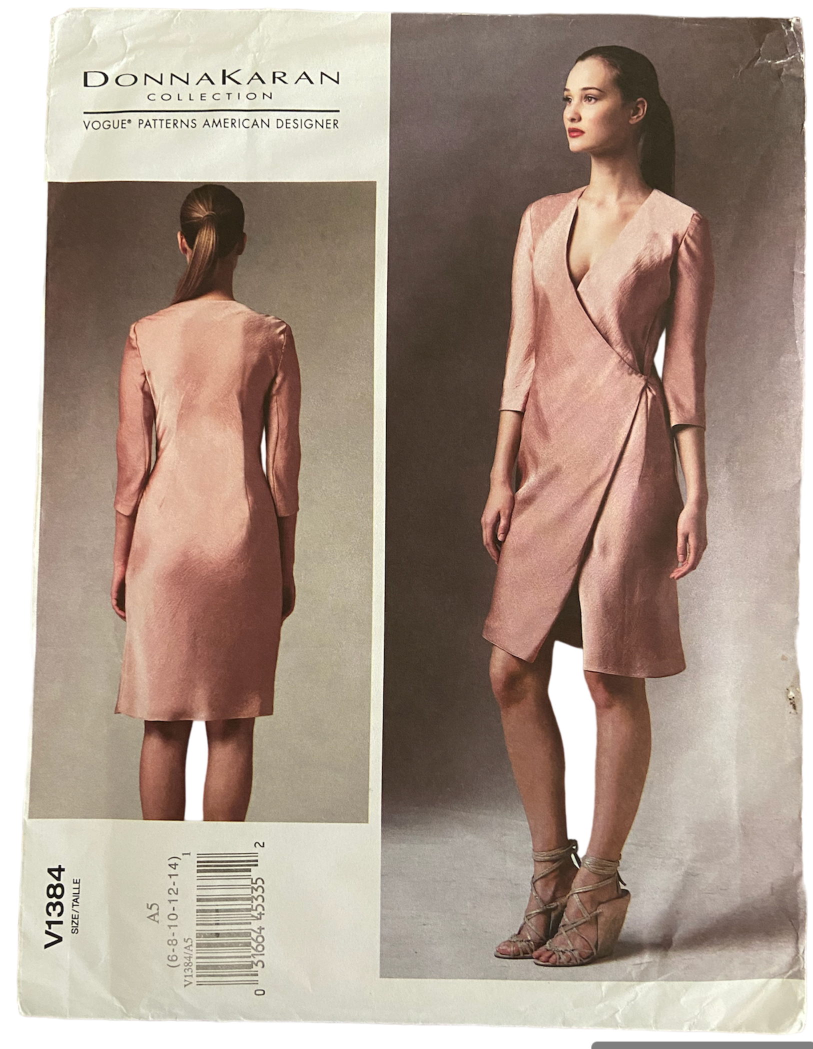Vogue v1384 vintage 2000s Donna Karan wrap dress pattern Bust 30.5, 31.5, 32.5, 34, 36 inches