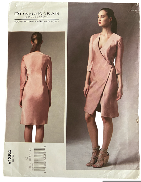 Vogue v1384 vintage 2000s Donna Karan wrap dress pattern Bust 30.5, 31.5, 32.5, 34, 36 inches