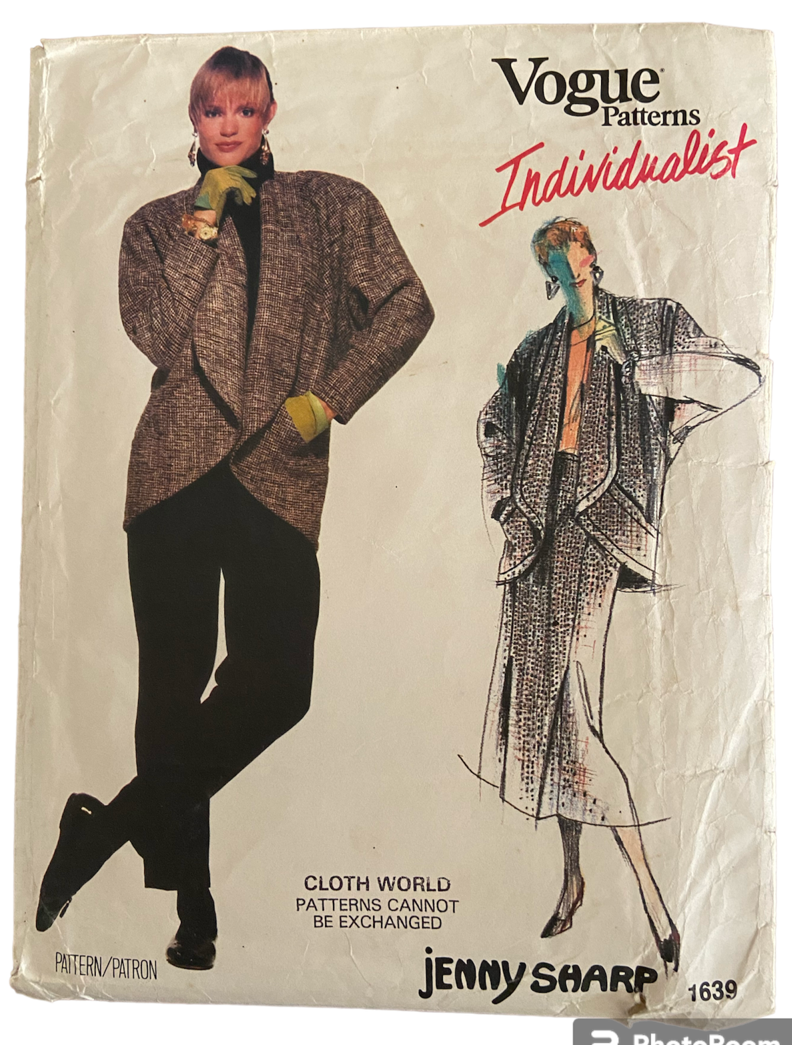 Vintage 1980s Vogue 1639 Individualist Jenny Sharp jacket, skirt and pants pattern Bust 31.5 inches