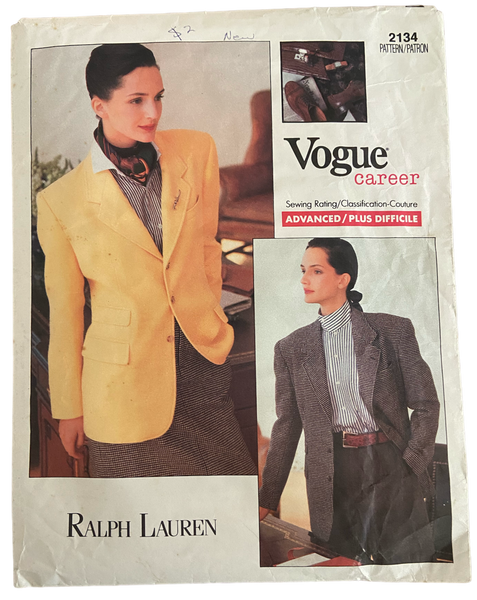 Vogue 2134 vintage 1980s Vogue Career Ralph Lauren jacket sewing pattern Bust 34, 36, 38 inches