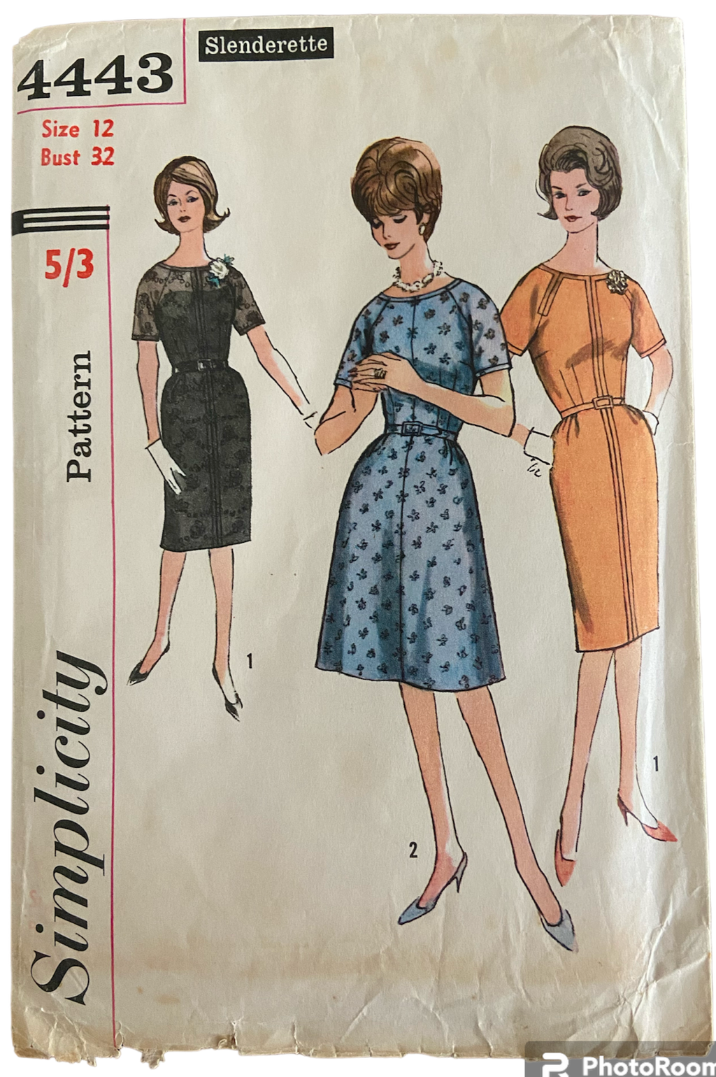Simplicity 4443 vintage 1960s dress pattern. Bust 32 inches