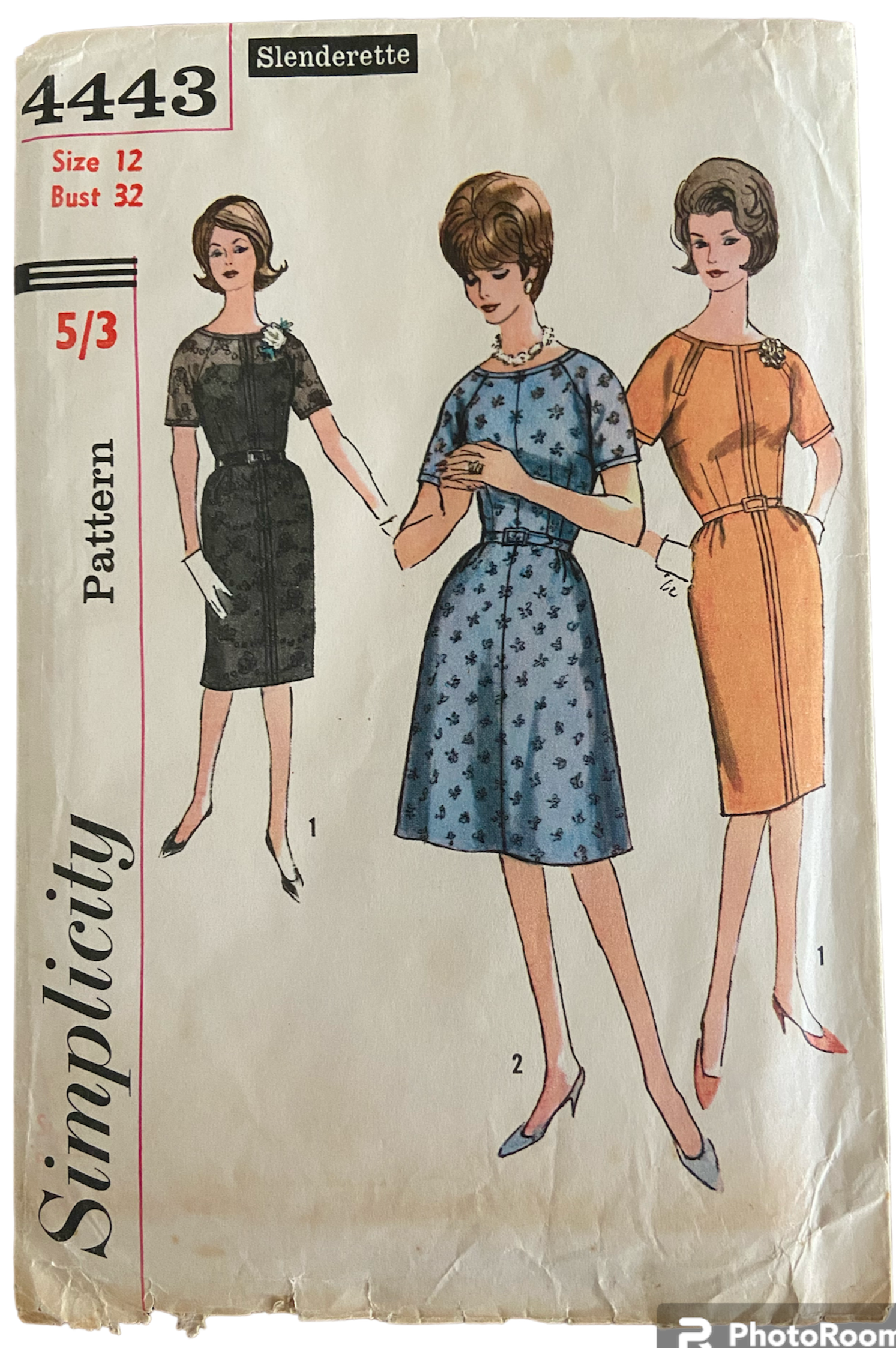 Simplicity 4443 vintage 1960s dress pattern. Bust 32 inches