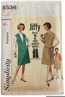 Simplicity 5536 vintage 1960s jiffy dress sewing pattern. Bust 34 inches
