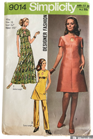 Simplicity 9014 vintage 1970s dress tunic and pants pattern. Bust 34 inches