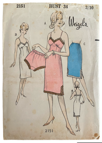 Weigel's 2151 vintage 1950s slip, half slip and briefs sewing pattern 34 inch bust