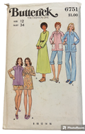Butterick 6751 vintage 1970s dress smock and pants pattern. Bust 34 inches