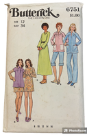 Butterick 6751 vintage 1970s dress smock and pants pattern. Bust 34 inches