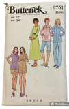 Butterick 6751 vintage 1970s dress smock and pants pattern. Bust 34 inches