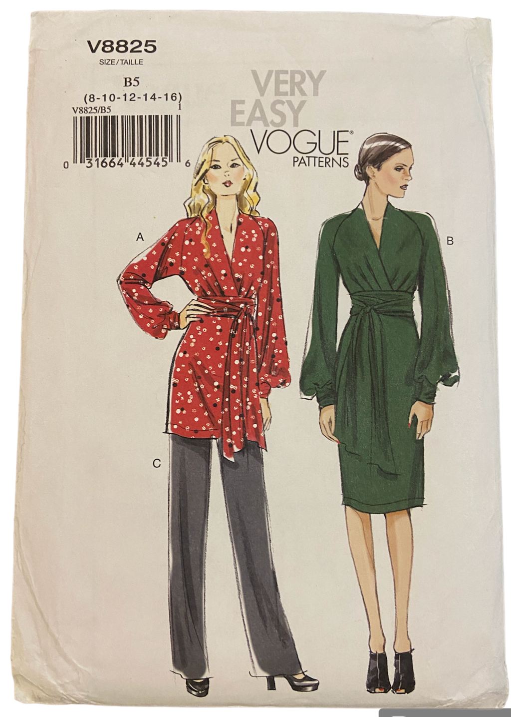 Vogue v8825 tunic, dress and pants sewing pattern from the 2000s Bust 31.5, 32.5, 34, 36, 38 inches