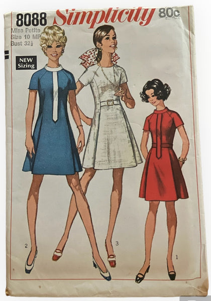 Simplicity 8088 vintage late 1960s dress sewing pattern. Bust 32.5 inches