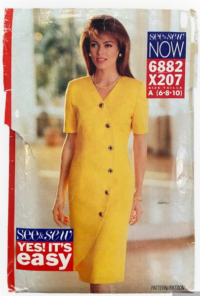 Butterick 6882 vintage 1990s dress sewing pattern. Bust 30.5, 31.5, 32.5 inches