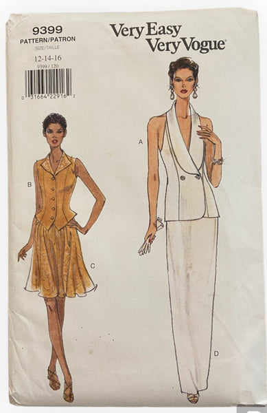Very Easy Very Vogue 9399 vintage 1990s top and skirt sewing pattern Bust 34. 36. 38 inches