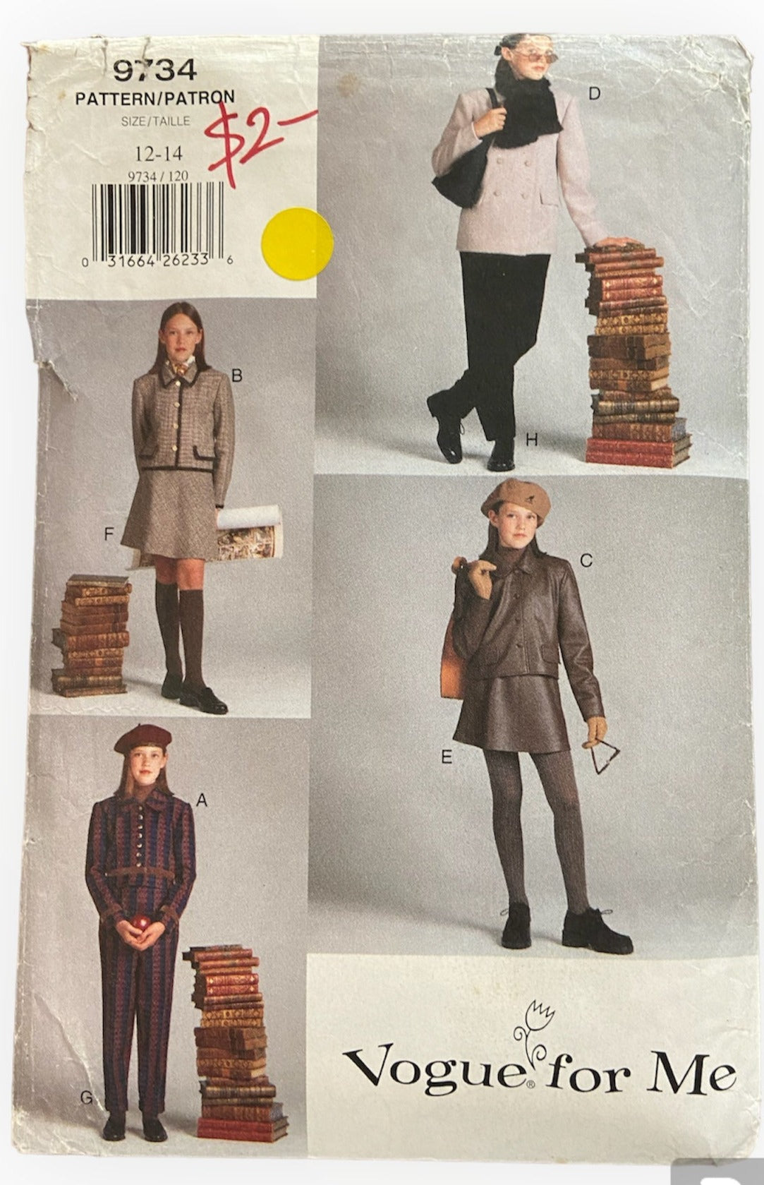 Vogue 9734 Vogue for Me vintage 1990s child's jacket, skirt, pants and scarf sewing pattern Breast 30, 32 inches