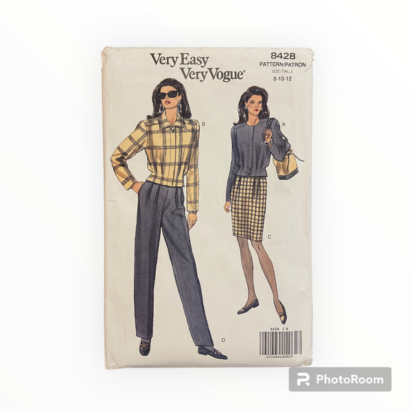 Vogue 8428 vintage 1990s jacket, skirt and pants sewing pattern Bust 31.5, 32.5, 34inches