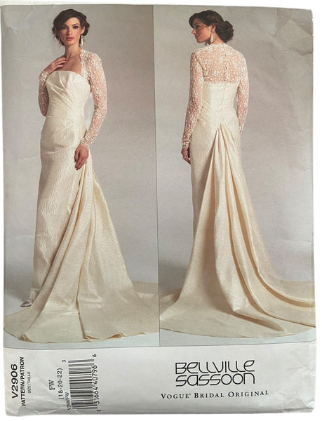 Vogue Bridal Original v2906 vintage 2000s Bellville Sassoon bridal dress sewing pattern. Bust 40, 42, 44 inches