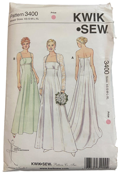 Kwik Sew 3400 Kerstin Martensson vintage 2005 gowns and bolero sewing pattern. Bust 31.5 - 45 inches