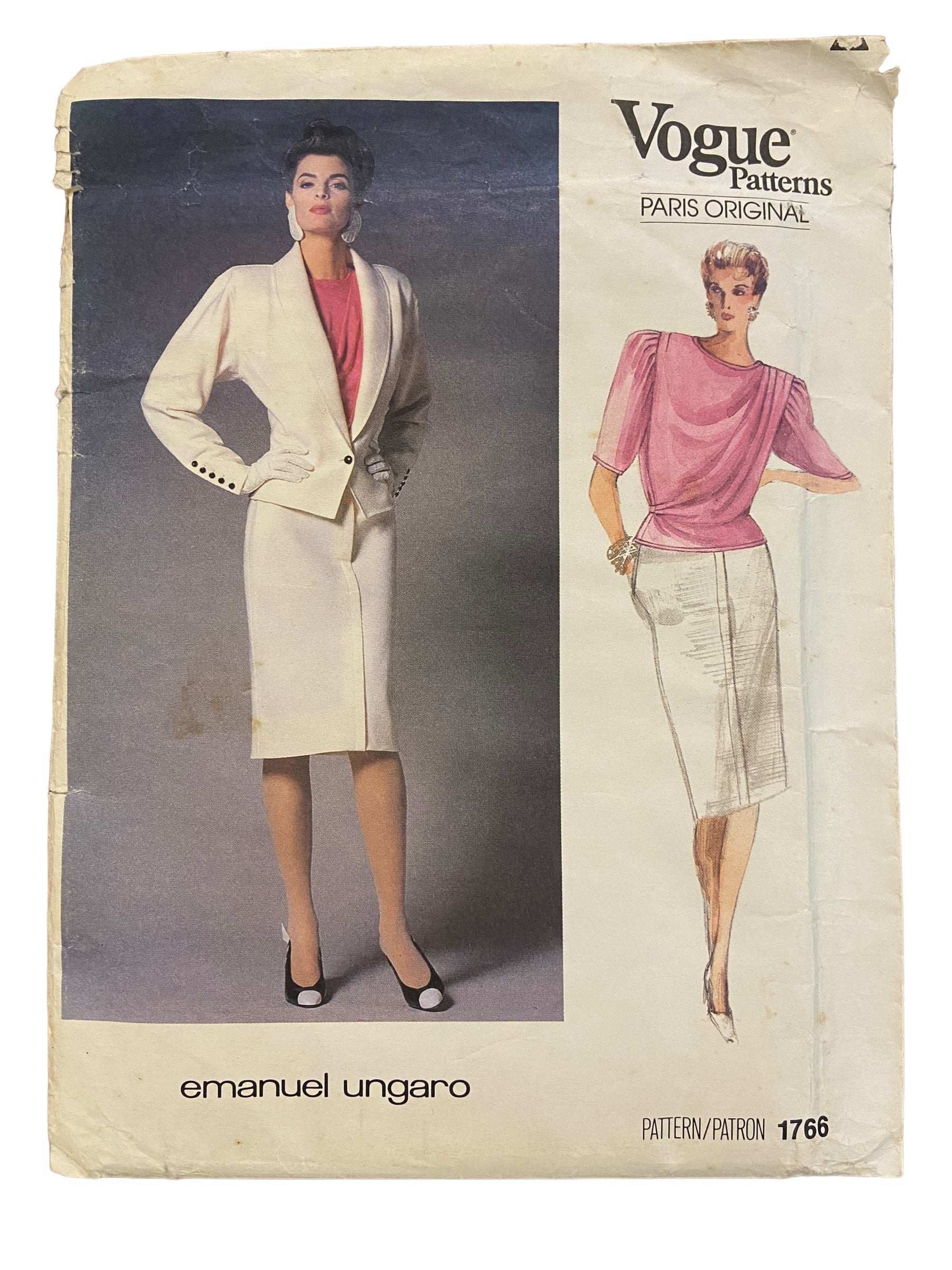 Vogue Paris Original Emanuel Ungaro 1766 vintage 1980s jacket, skirt and blouse sewing pattern Bust 36 inches