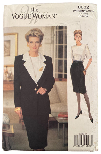 Vogue Woman 8602 vintage 1990s dress and jacket sewing pattern. Bust 34, 36, 38 inches