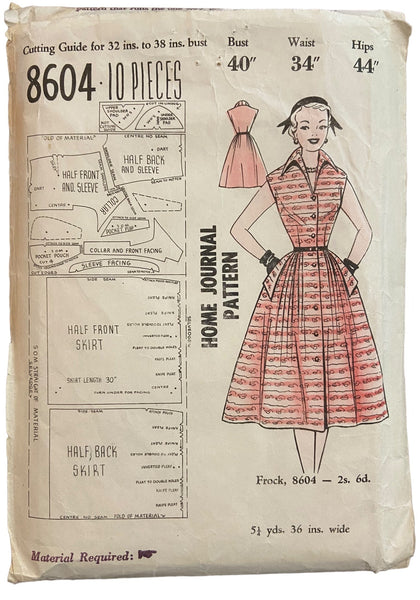 Home Journal 8604 vintage 1940s or 1950s dress UNPRINTED sewing pattern Bust 40 inches