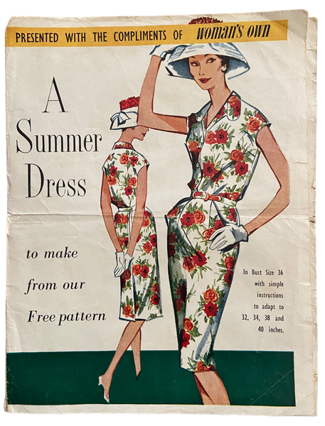 Woman's Own Vintage 1960s summer dress sewing pattern. Bust 36 inches with simple instructions to adapt to 32, 34, 38 and 40 inches