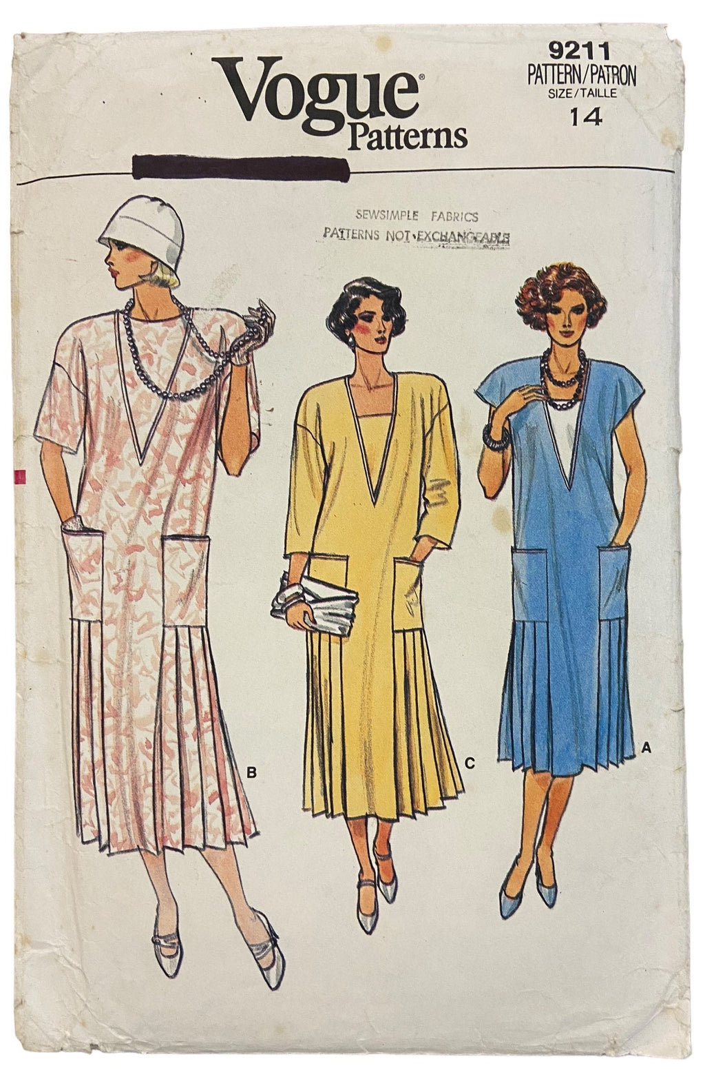 Vogue 9211 vintage 1980s dress pattern bust 36 inches
