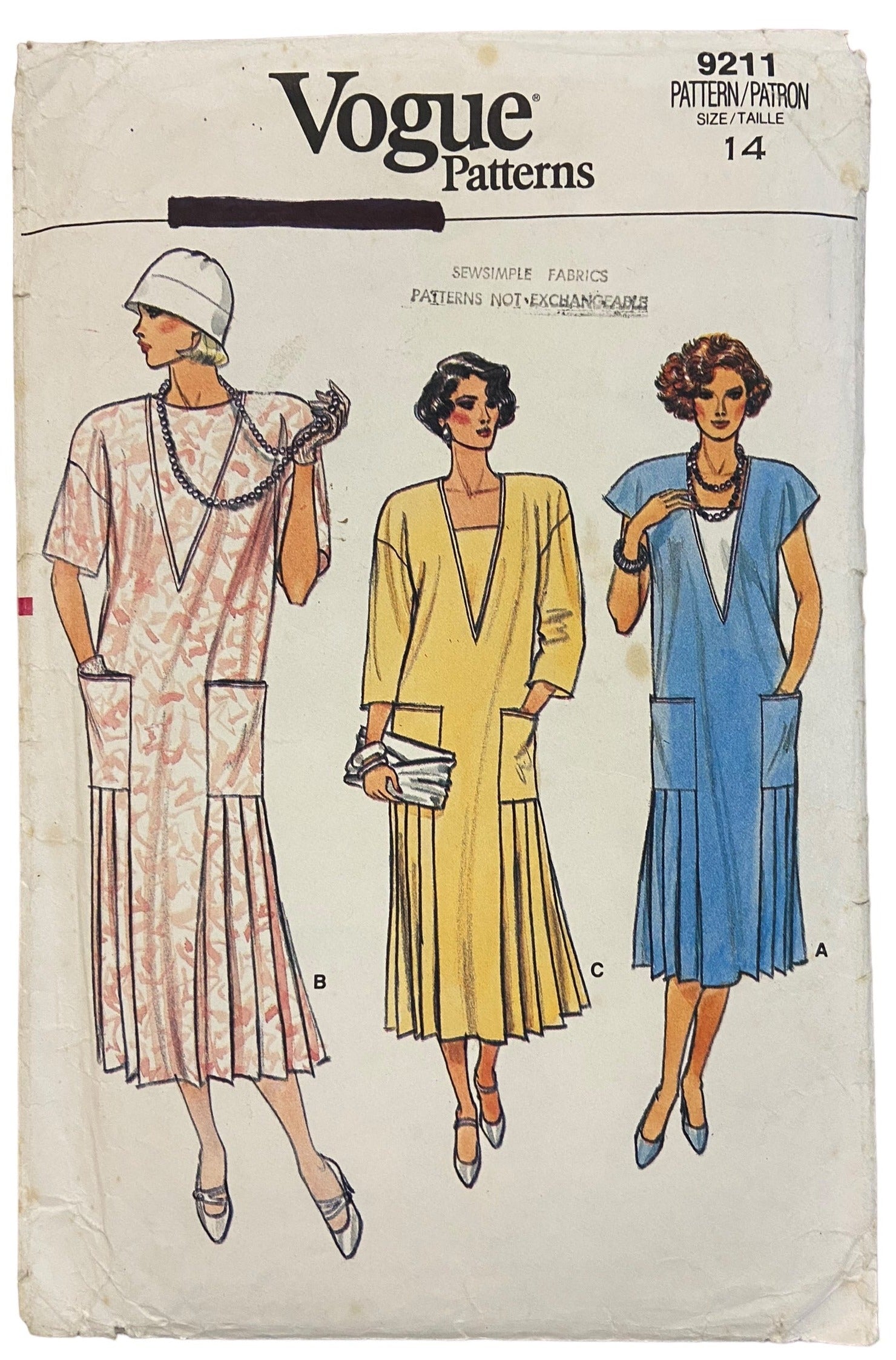 Vogue 9211 vintage 1980s dress pattern bust 36 inches