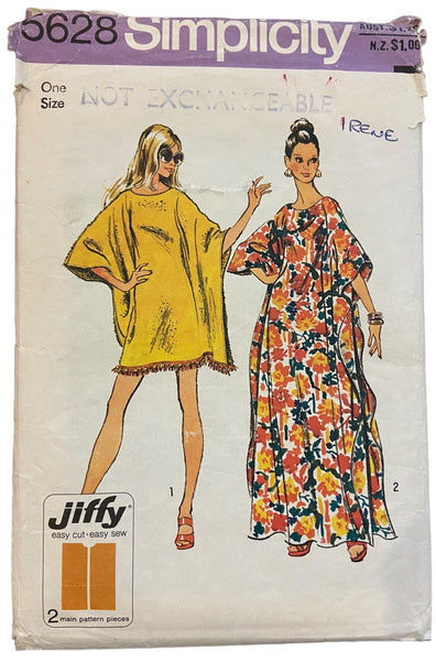 Simplicity 5628 sew and go vintage 1970s caftan sewing pattern One size