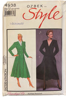 Style 4938 Ozbek vintage 1980s coat dress sewing pattern. Bust 38, 40, 42 inches