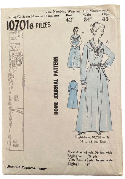 Home Journal 5512 vintage 1950s nightdress UNPRINTED sewing pattern Bust 42 inches