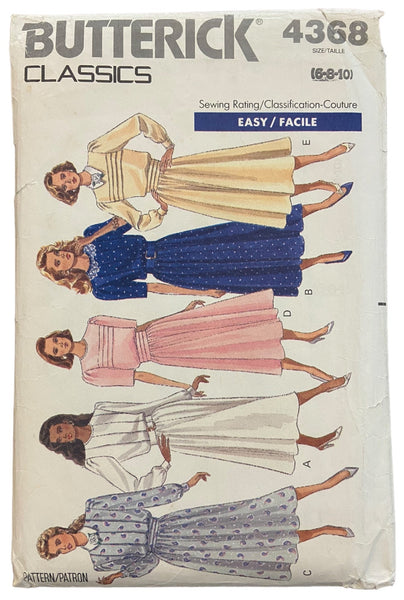 Butterick 4368 vintage 1980s dress pattern. Bust 30.5, 31.5, 32.5 inches