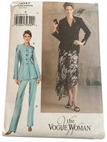 Vogue Woman v8047 vintage 2000s skirt, pants and jacket sewing pattern. Bust 36, 38, 40 inches