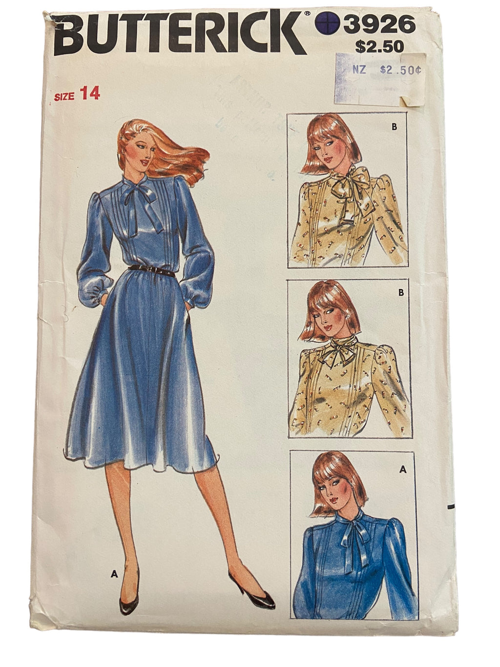 Butterick 3926 vintage 1990s shirtwaist dress sewing pattern. Bust 36 inches