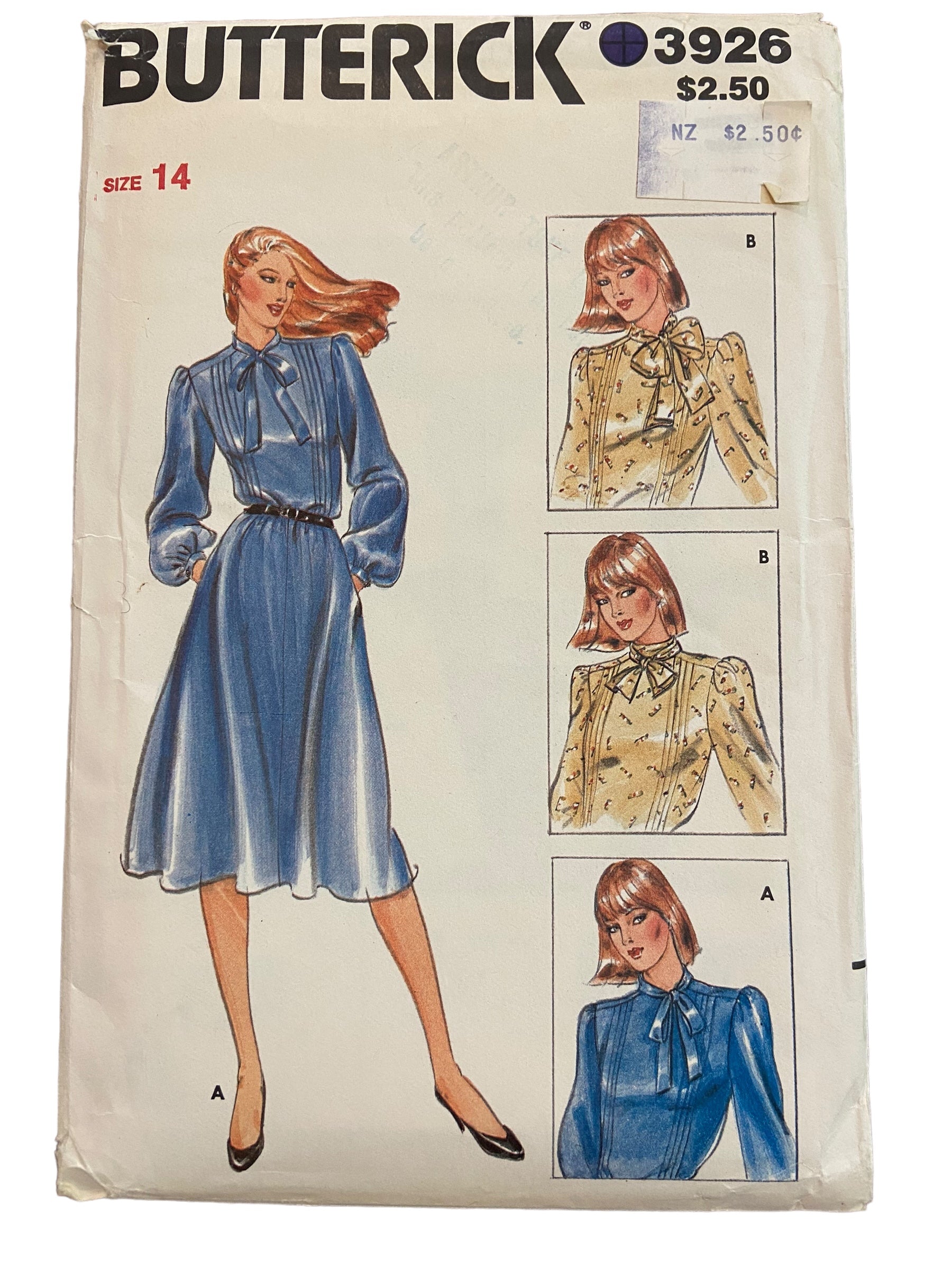 Butterick 3926 vintage 1990s shirtwaist dress sewing pattern. Bust 36 inches